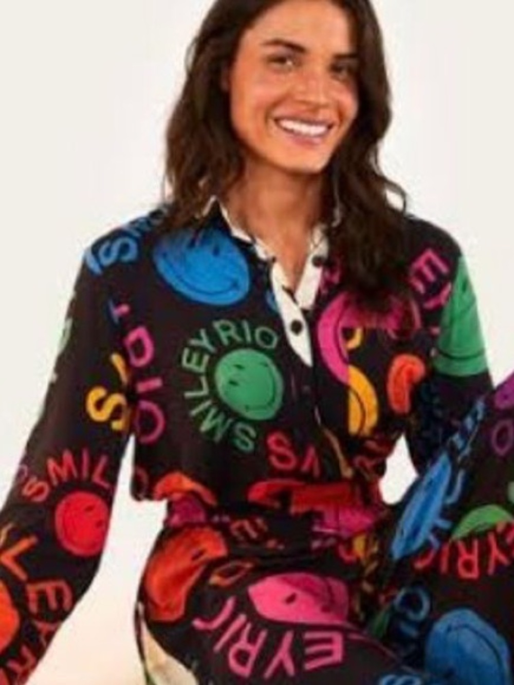 FARM Rio Black Smiley Logo Shirt with Multicolor Prints